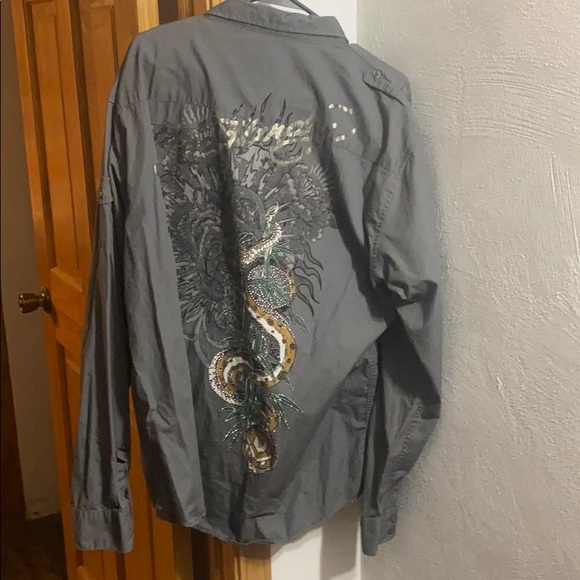 Ed Hardy Snake Button up Shirt Size XXL &🟢skull cap+slip-in’s Sz13 - Picture 3 of 17